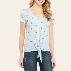 Junior's Conversational Butterfly V Neck Tie Front Top 💕